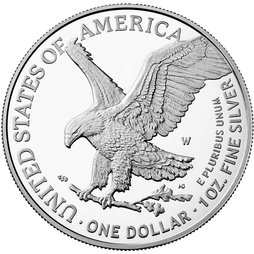 The redesigned American Silver Eagle Type 2, introduced in 2021 with anti-counterfeiting edge notch